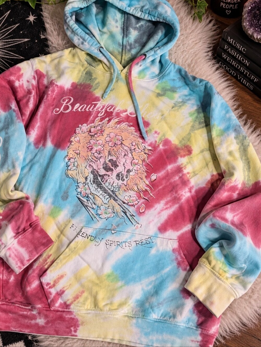 Ed Hardy "Beautiful Ghost" Tie Dye Graphic Hoodie Size Large